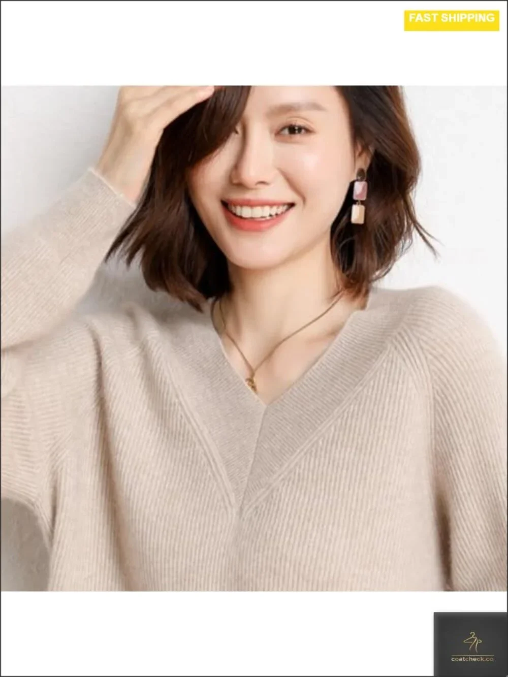 Cashmere and Merino Wool Blend V Neck Lightweight Pullover Sweater